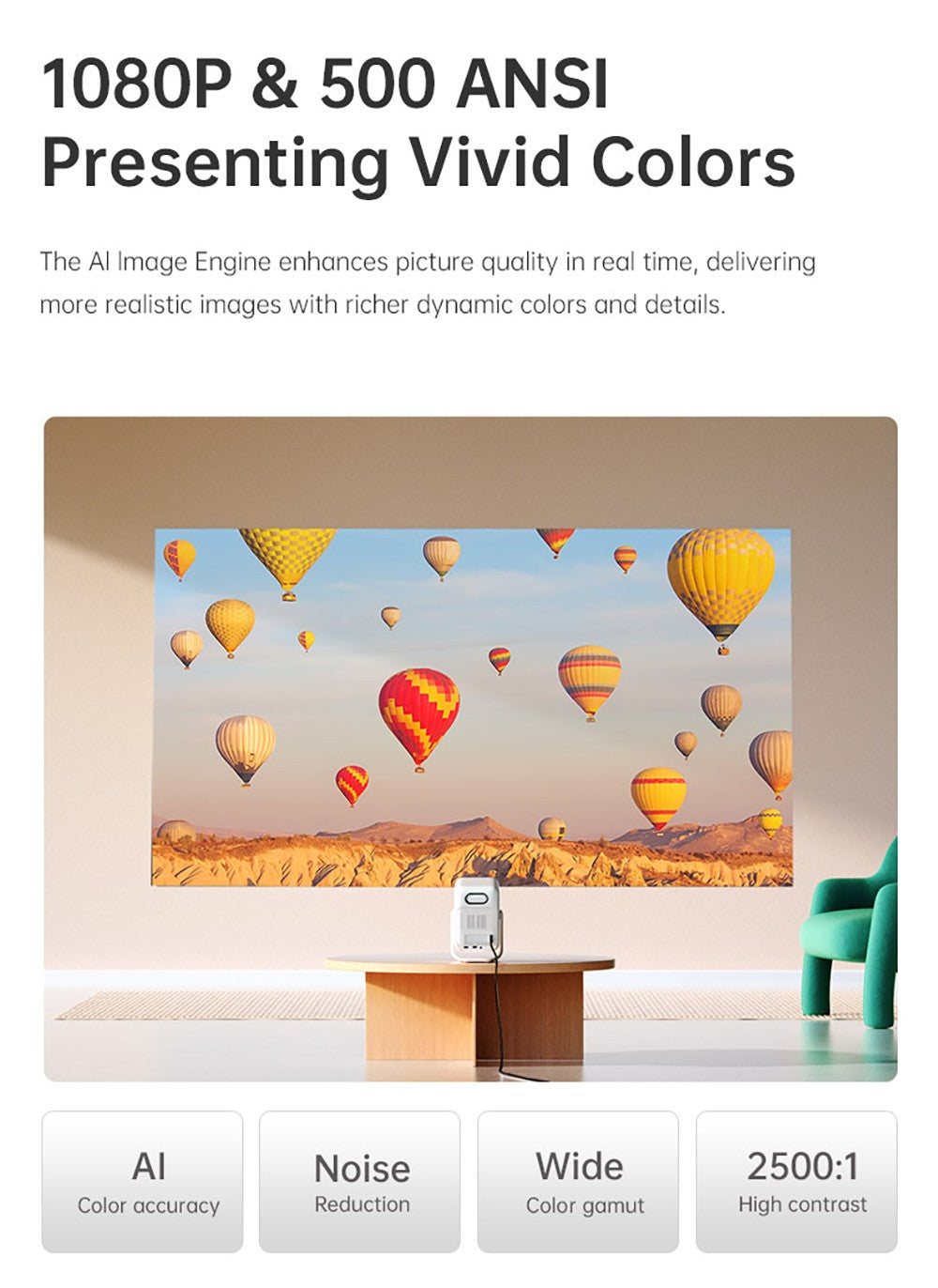 Projektor Wanbo T2 Ultra, Android TV 11, 500 ANSI lumenov, natívne rozlíšenie 1080P, otočný stojan s uhlom 120°, automatické zaostrenie a korekcia lichobežníkového zkreslenia, dvojpásmové Wi-Fi, 2×5W reproduktor