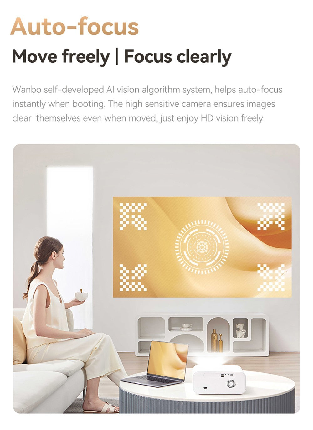 Projektor Wanbo X5, 1100 ANSI lumenov, natívne 1080P, automatická korekce lichobežníkového zkreslení, dvojpásmové WiFi 6, 1GB/16GB, Bluetooth 5.0