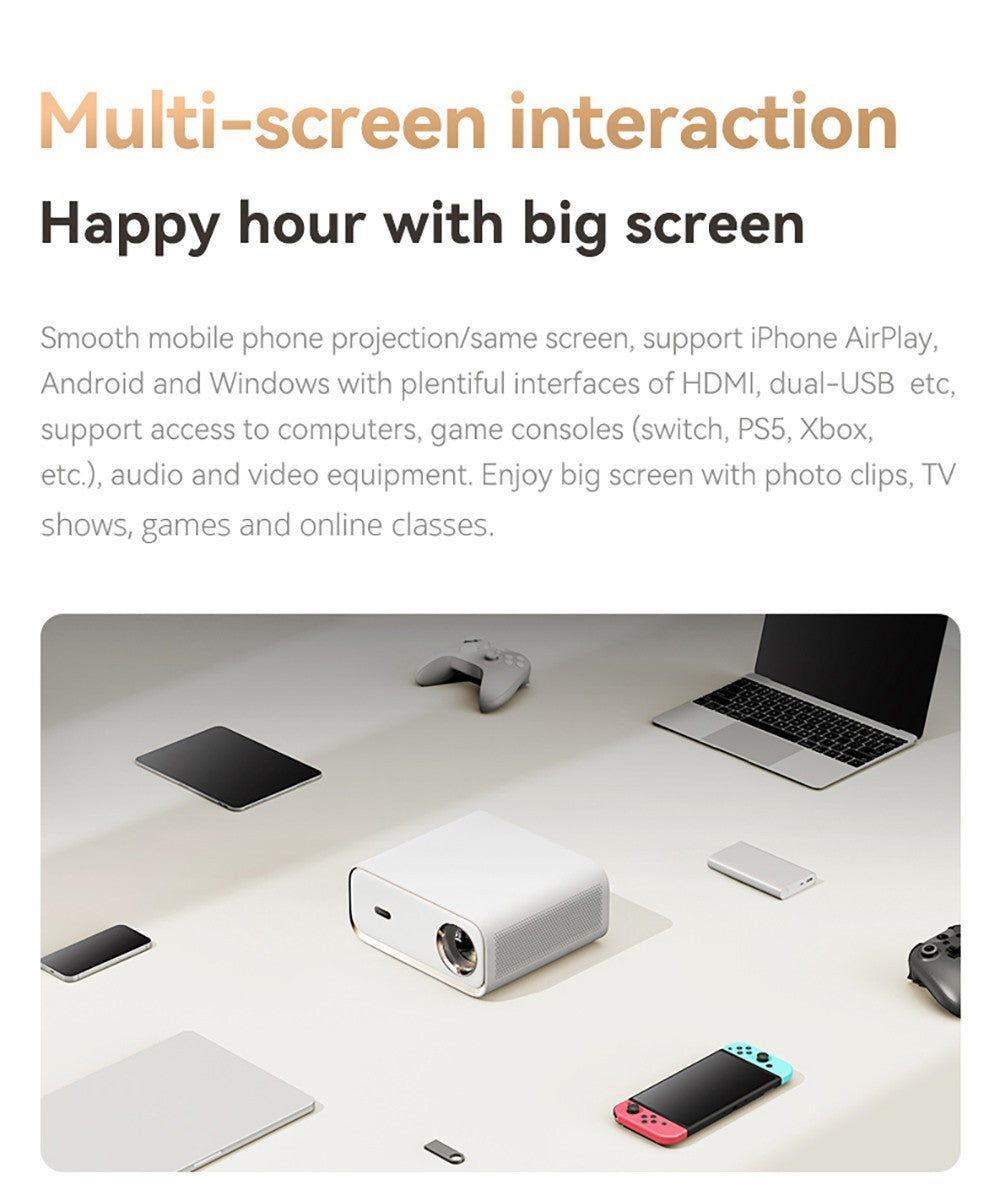 Projektor Wanbo X5, 1100 ANSI lumenov, natívne 1080P, automatická korekce lichobežníkového zkreslení, dvojpásmové WiFi 6, 1GB/16GB, Bluetooth 5.0