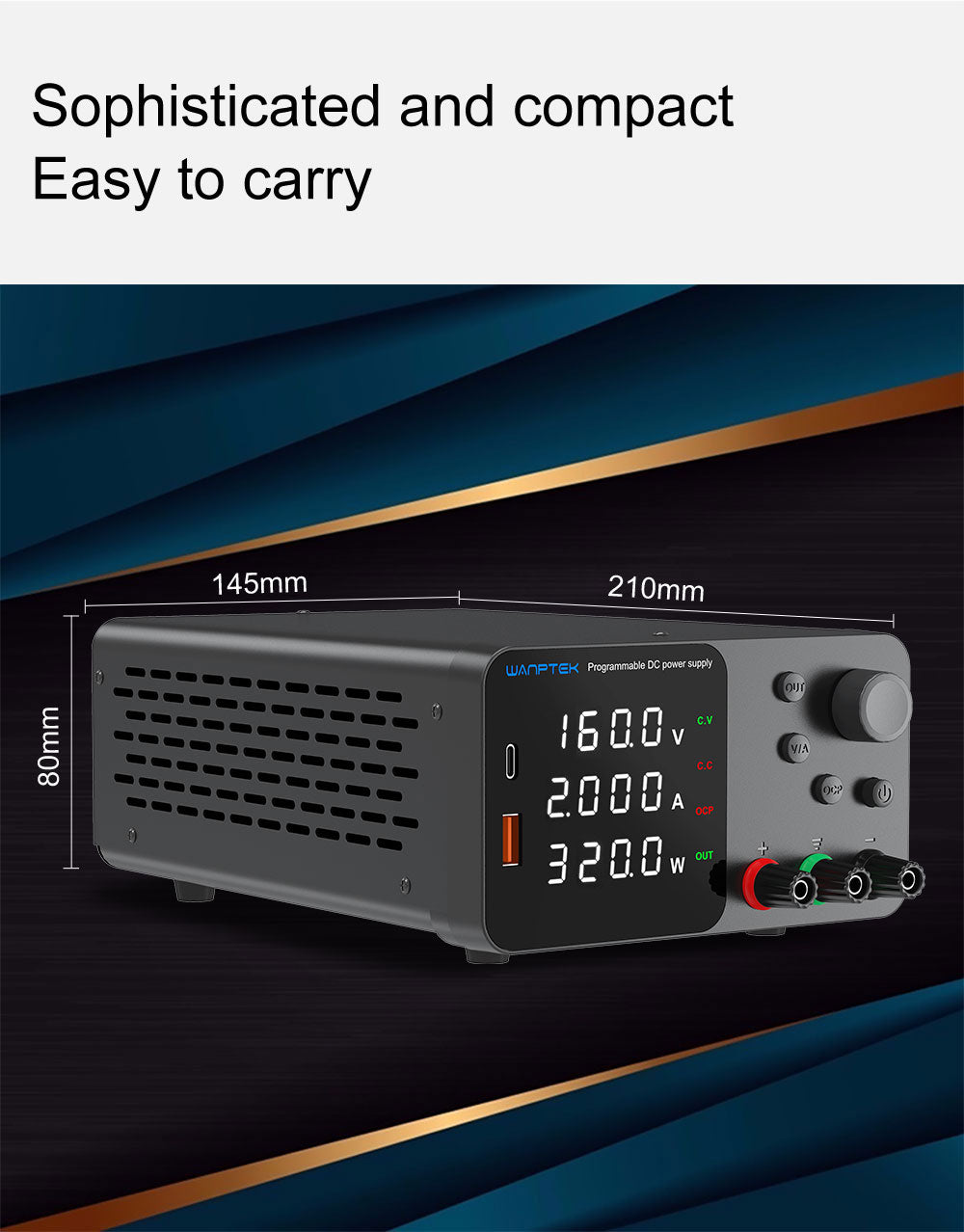 WANPTEK TPS1602 Nastaviteľný regulovaný zdroj jednosmerného napätia, 160V 2A, nastavenie pomocou kódovača, USB Type-C rýchlonabíjanie, 4-miestný displej, nízka hlučnost, A/V prepínanie, chladiaci ventilátor, biela - UK zástrčka
