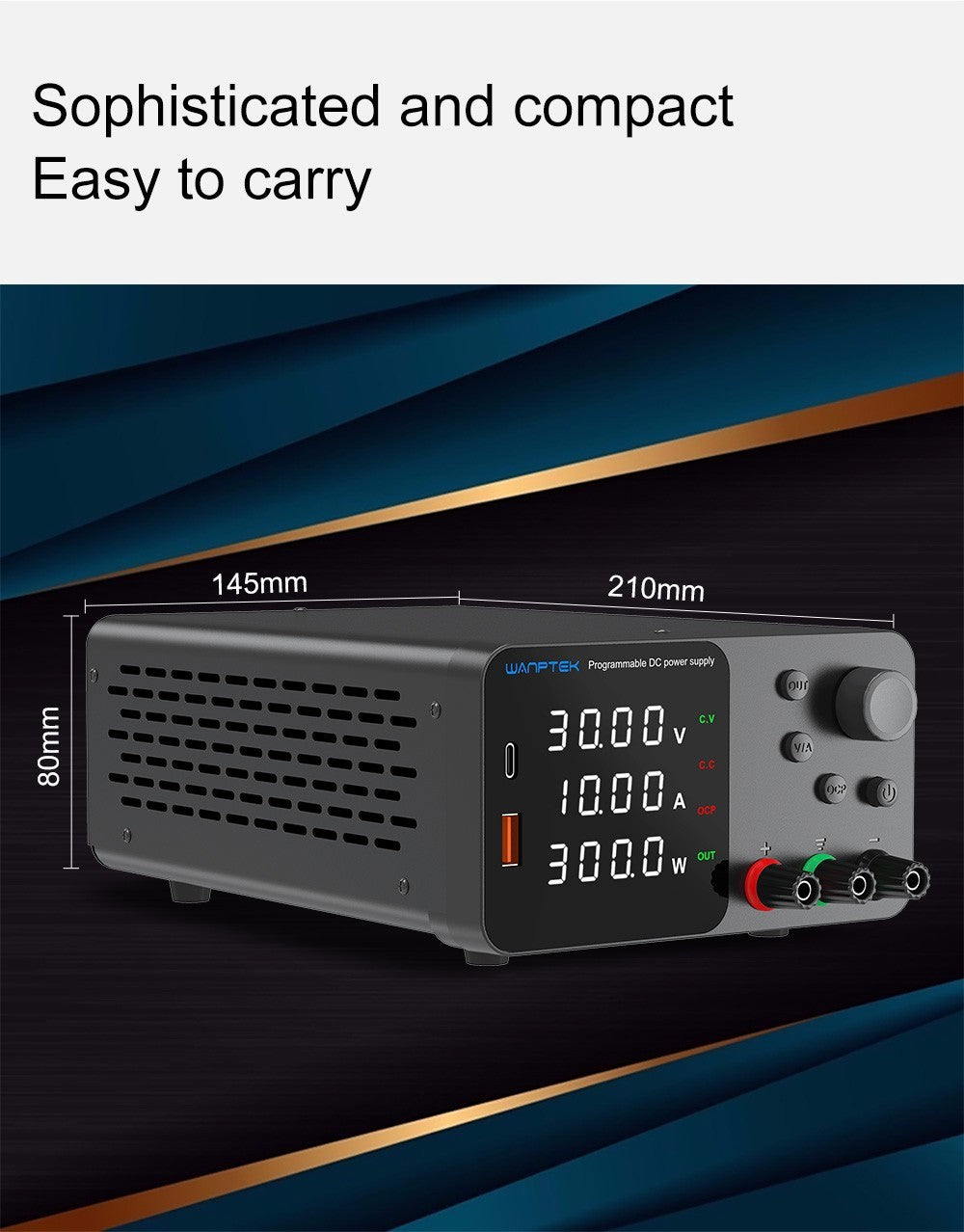 WANPTEK TPS3010 Nastaviteľný regulovaný zdroj jednosmerného napätia, 30V 10A, nastavenie pomocou enkodéra, USB Type-C rýchlonabíjanie, 4-miestný displej, nízka hlučnost, A/V prepínanie, chladiaci ventilátor, biela - UK zástrčka