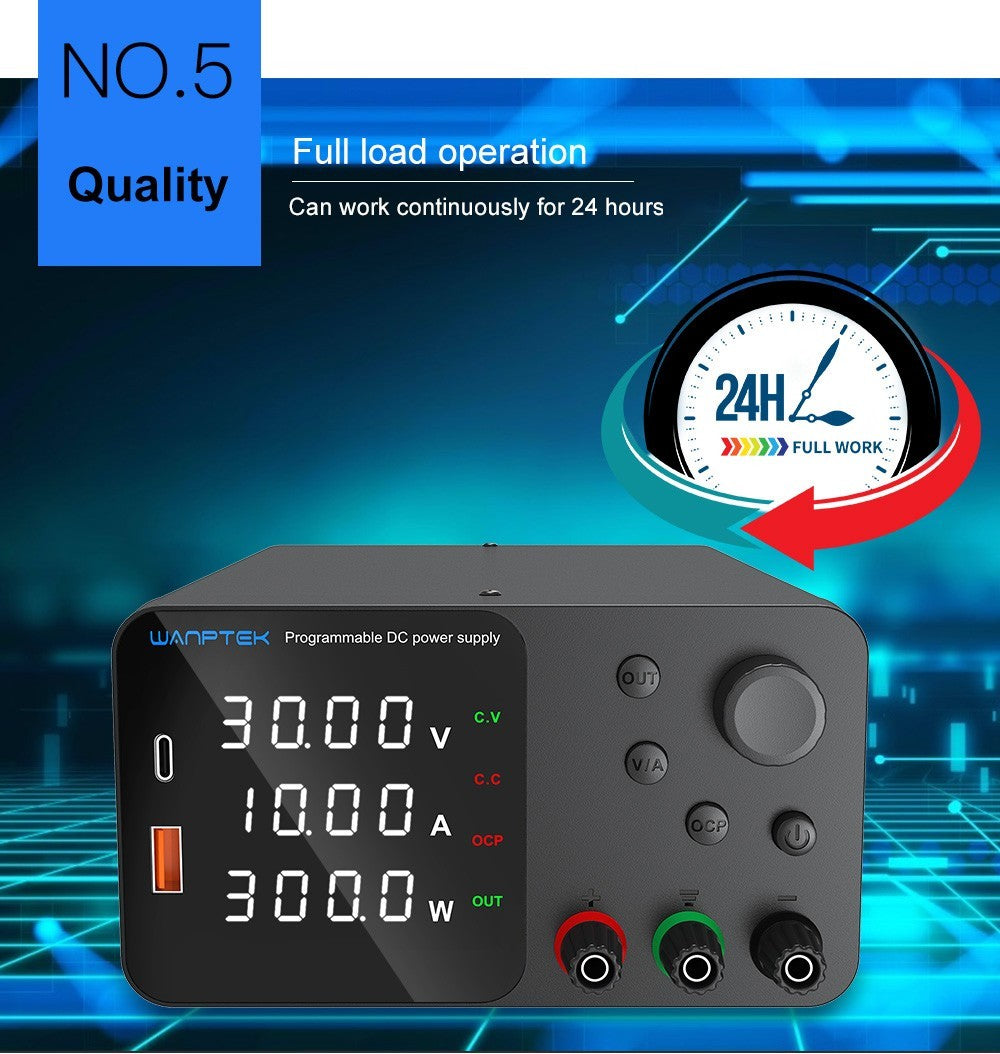 WANPTEK TPS3010 Nastaviteľný regulovaný zdroj jednosmerného napätia, 30V 10A, nastavenie pomocou enkodéra, USB Type-C rýchlonabíjanie, 4-miestný displej, nízka hlučnost, A/V prepínanie, chladiaci ventilátor, biela - UK zástrčka