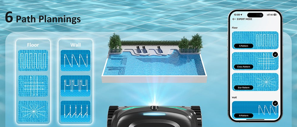 Bezdrôtový robotický vysávač bazéna WYBOT C2 Vision, detekcia nečistôt s AI kamerou, 8 v 1 čistenie, dvojvrstvová filtrácia, bezuhlíkové motory pre silný sací výkon, pre bazény do 1940 štvorcových stôp, čierna zelená