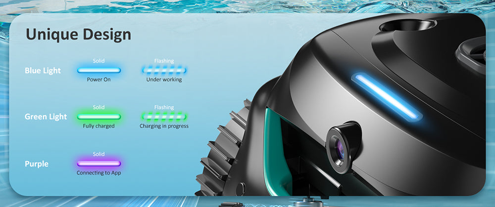 Bezdrôtový robotický vysávač bazéna WYBOT C2 Vision, detekcia nečistôt s AI kamerou, 8 v 1 čistenie, dvojvrstvová filtrácia, bezuhlíkové motory pre silný sací výkon, pre bazény do 1940 štvorcových stôp, čierna zelená