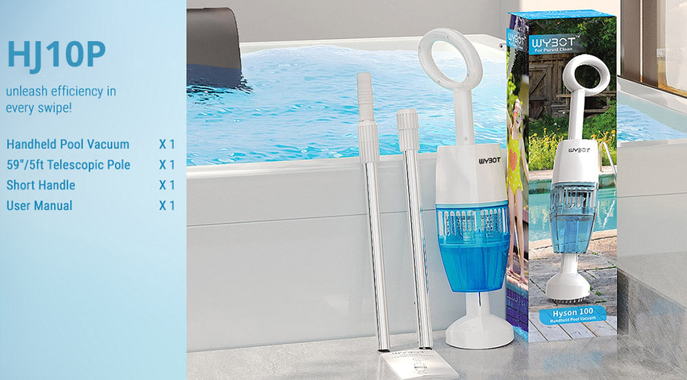 Ručný vysávač na bazén WYBOT HJ10P, s teleskopickou tyčou, silný sací výkon 25 l/min, vysokokapacitná batéria 5200 mAh, maximálna doba prevádzky 60 min, filter 0,5 l