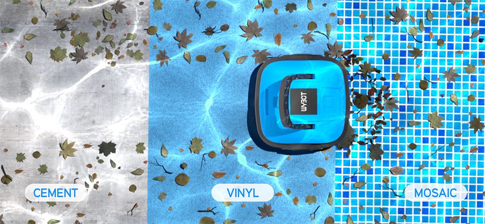 Bezdrôtový robotický vysávač bazéna WYBOT WY1102, s dvojitým motorom, maximálna doba prevádzky 50 minút, až 525 štvorcových stôp, pre bazény s plochým dnom, modrá