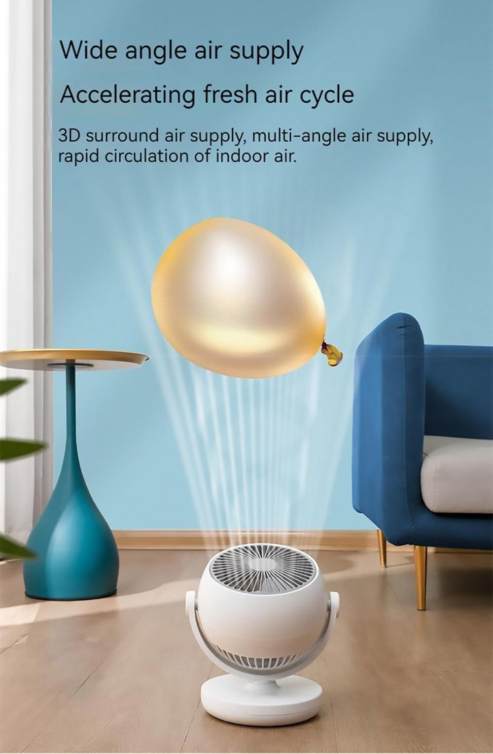 Xiaoda Feiyue C06 stolný prenosný ventilátor s cirkuláciou vzduchu, 3 stupne intenzity, časovač, naklápací hlavový mechanizmus hore a dole – verzia s konektorom