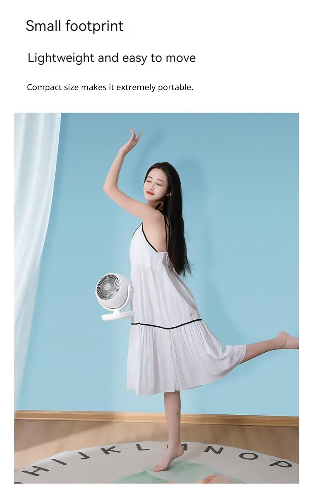 Xiaoda Feiyue C08 stolný prenosný ventilátor s cirkuláciou vzduchu, 3 stupne intenzity, časovač, otáčanie hlavy – verzia s nabíjacím portom