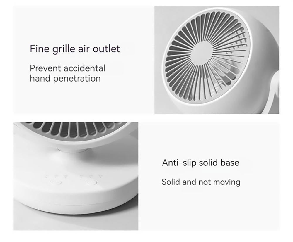 Xiaoda Feiyue C08 stolný prenosný ventilátor s cirkuláciou vzduchu, 3 stupne intenzity, časovač, otáčavá hlava – verzia s nabíjacím portom