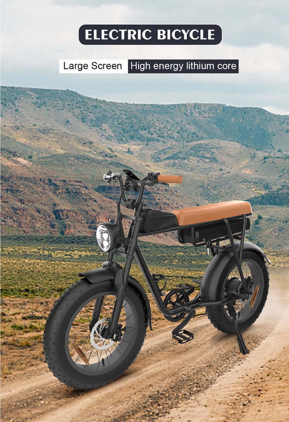 Elektrokol YAMALI FXH-006, 350W motor, 48V 18Ah batéria, 20*4'' široké pneumatiky, max. rýchlosť 40 km/h, dojazd 50 km, 7-stupňové Shimano, predné a zadné mechanické kotúčové brzdy, LCD displej - čierna farba