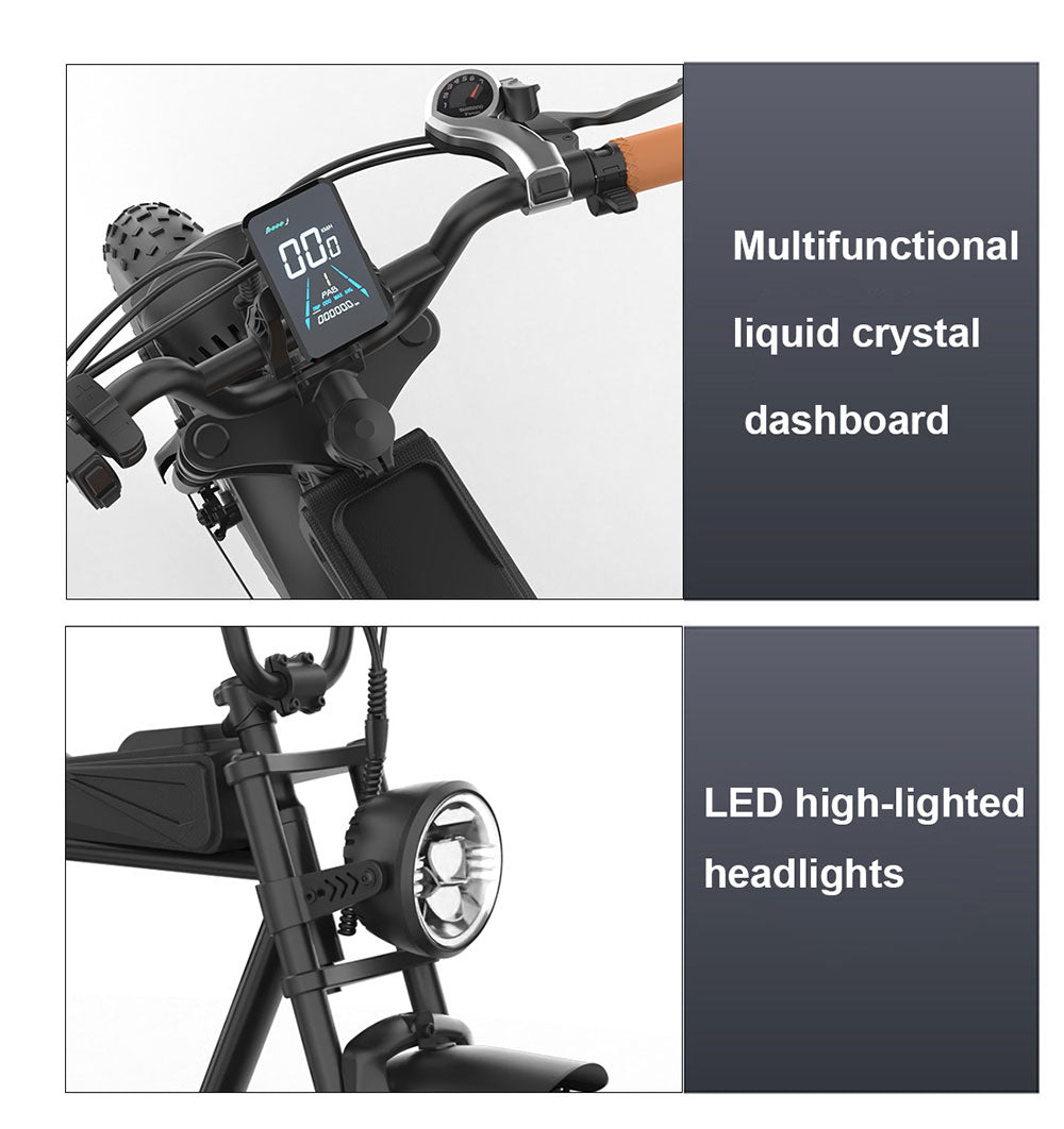 Elektrokol YAMALI FXH-006, motor 350W, batéria 48V 18Ah, široké pneumatiky 20*4'', max. rýchlosť 40 km/h, dojazd 50 km, 7-stupňové řazení Shimano, predné a zadné mechanické kotúčové brzdy, LCD displej - čierna farba