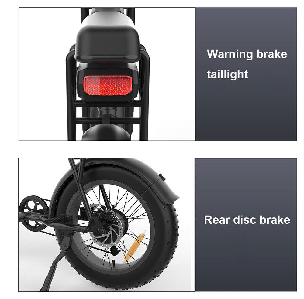 Elektrokol YAMALI FXH-006, 350W motor, 48V 18Ah batéria, 20*4'' široké pneumatiky, max. rýchlosť 40 km/h, dojazd 50 km, 7-stupňové Shimano, predné a zadné mechanické kotúčové brzdy, LCD displej - čierna farba