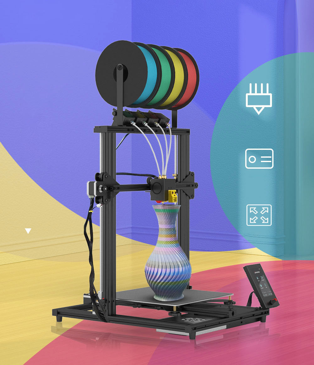 3D tlačiareň Zonestar Z8PM4 Pro s 4 Titan extrudermi, 4 v 1 miešanie farieb, automatické vyrovnanie, 32-bitová základná doska, LCD obrazovka, open source, 300*300*400mm